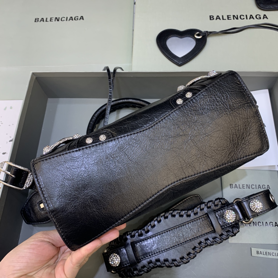 Balenciaga Neo Cagole XS Handbag With Rhinestones Shoulder Bag Black